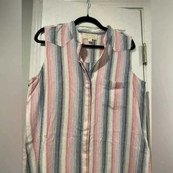 Anthropologie Cloth & Stone Ripped Hem Sleeveless Striped Shirt Dress Size M - Picture 3 of 11